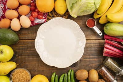 High angle view of fruits on table