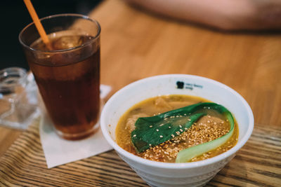 Close-up of drink served on table