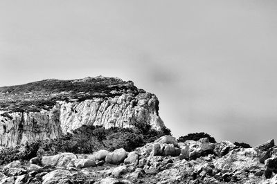 Scenic view of rocks in against clear sky