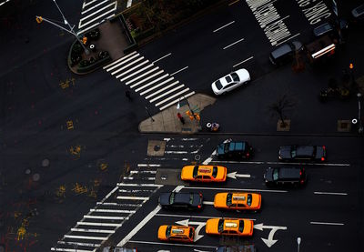 High angle view of cars at road intersection