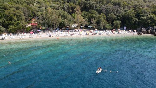 High angle view of people on beach