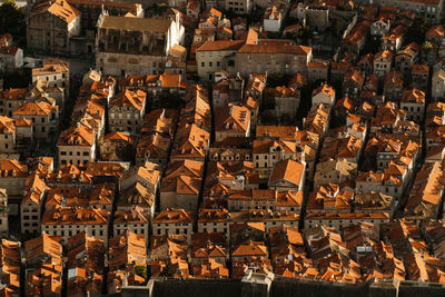 High angle view of residential buildings in city