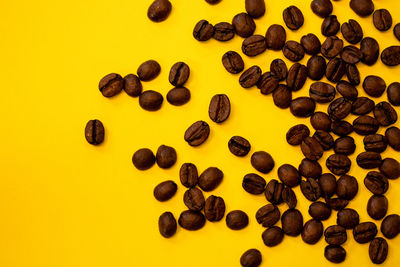High angle view of coffee beans on table
