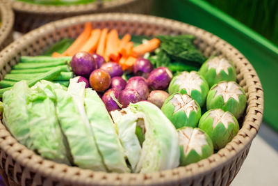 High angle view of vegetables in basket