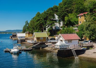 Scenic view of sea and buildings against sky