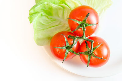 High angle view of tomatoes in plate