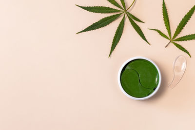 Close-up of green tea cup against white background