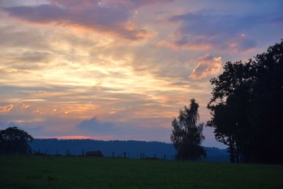 Scenic view of field against cloudy sky