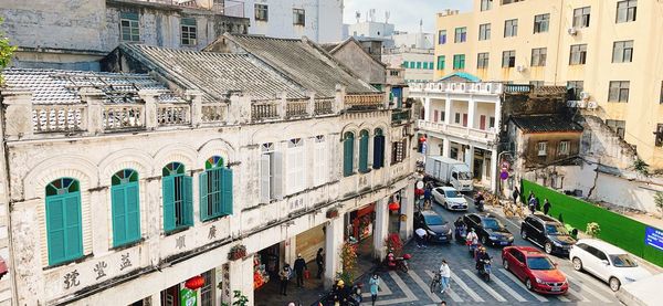 High angle view of buildings in city