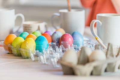 Close-up of multi colored candies on table