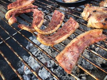 High angle view of barbecue grill