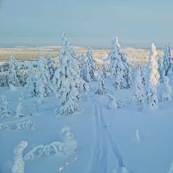 Scenic view of frozen lake against sky