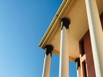 Low angle view of built structure against clear blue sky