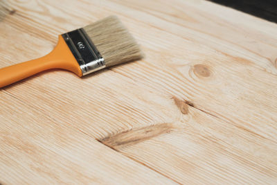 High angle view of wood on table