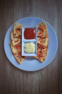 Directly above shot of breakfast served on table