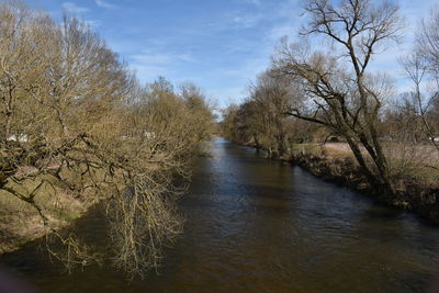 River amidst trees in forest against sky