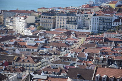 High angle view of buildings in city