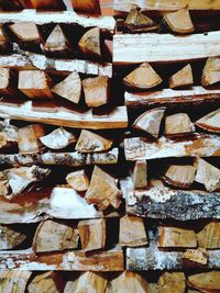 Full frame shot of logs in forest