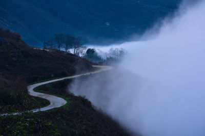 High angle view of mountain road against sky