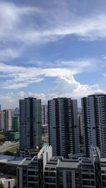 High angle view of buildings in city against sky
