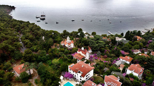 High angle view of buildings on beach