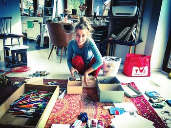 Young woman working on table