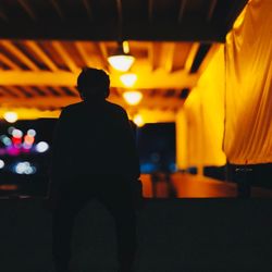Rear view of silhouette man standing in illuminated stage