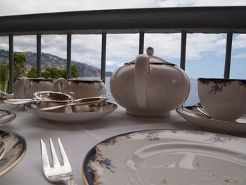 Close-up of water in plate on table