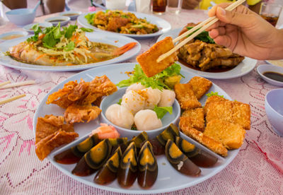 Close-up of served food in plate