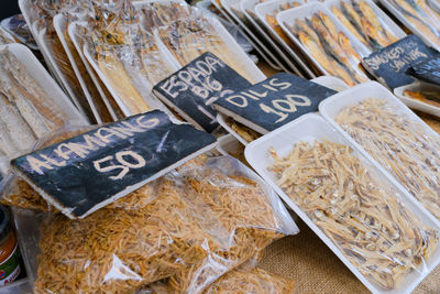 High angle view of food for sale at market stall