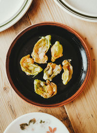 High angle view of food in plate on table