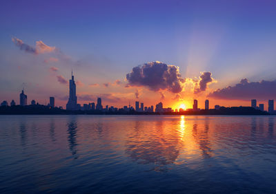 View of city at sunset