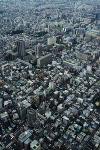 High angle view of modern buildings in city