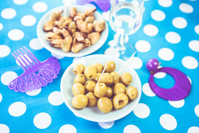 High angle view of food on table