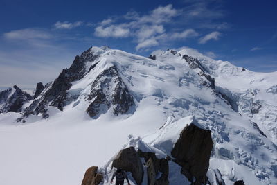 Scenic view of snow covered mountains against sky