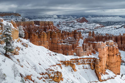 Aerial view of snow covered landscape