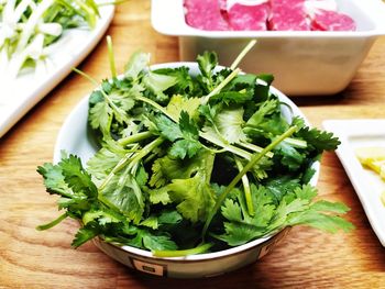 High angle view of chopped vegetables on table
