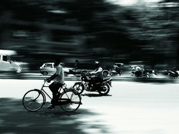 Bicycle parked on road