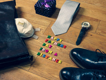 High angle view of shoes on table