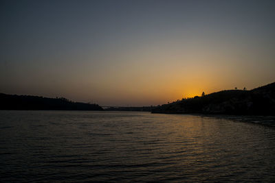 Scenic view of sea against clear sky at sunset