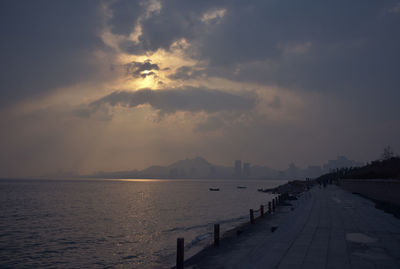 Panoramic view of sea against sky during sunset