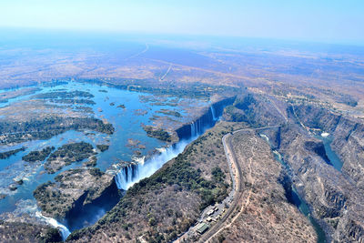 Aerial view of victoria falls and zambezi river