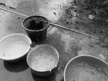 High angle view of water in container