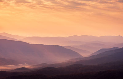 Scenic view of silhouette mountains against sky during sunset