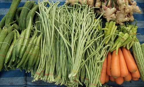 Panoramic shot of vegetables for sale in market