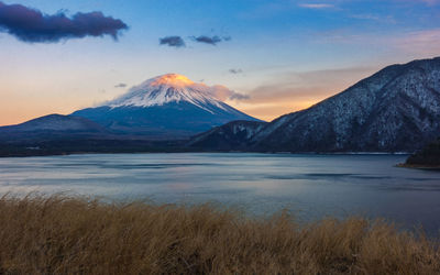 Scenic view of lake against sky during sunset