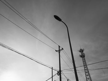 Low angle view of electricity pylon against sky