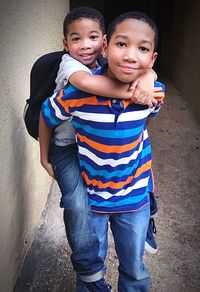 Rear view of young man standing outdoors