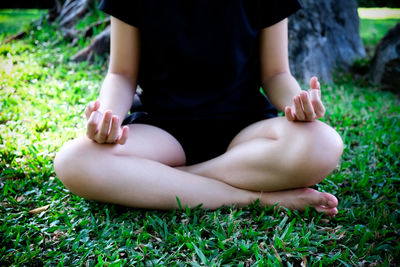 Low section of man sitting on grass