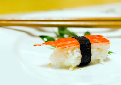 Close-up of sushi served in plate